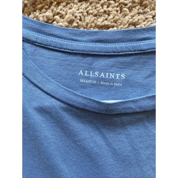 AllSaints Blue Short Sleeve Logo Chest Crew Neck Casual Tshirt Shirt Mens Medium - Picture 3 of 6